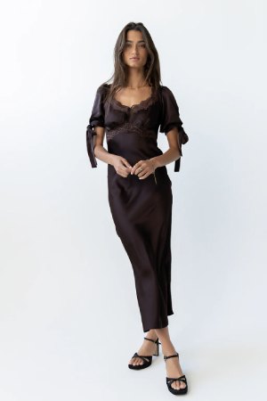 Böhme Amanda Lace Trim Maxi Dress in Brown