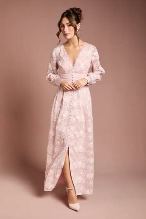 Coast Blouson Sleeve V Neck Sequin Floral Mesh Midaxi Dress
