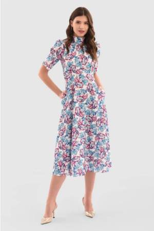Closet London Ivory Floral High Neck Midi Dress