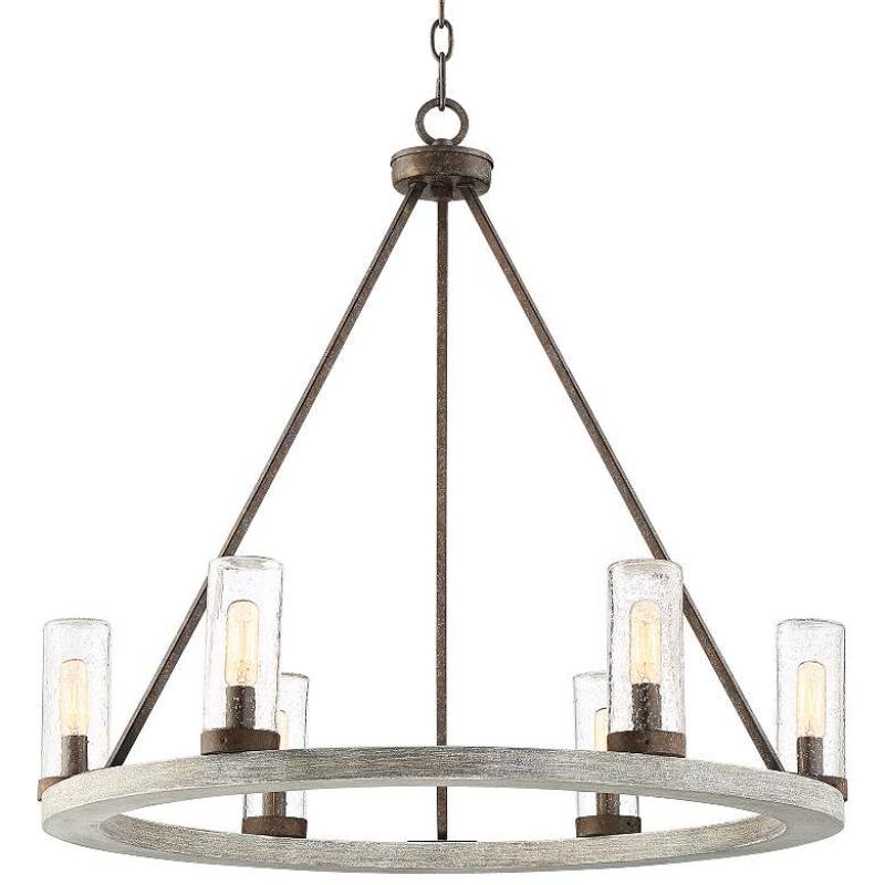 Lillian 27 Wide Gray Wood Ring Wagon Wheel Chandelier