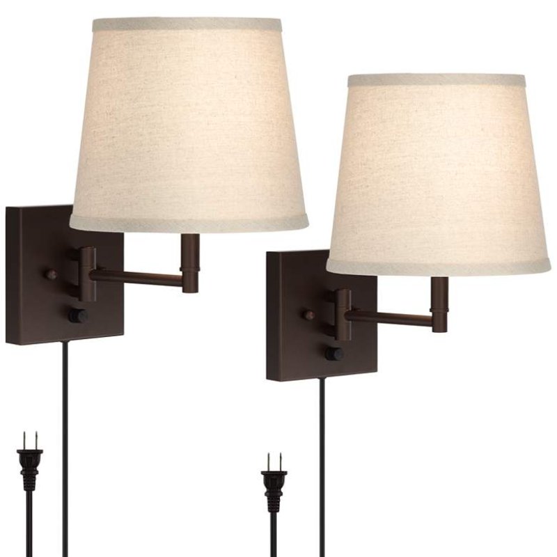 Lanett Painted Bronze Plug-In Swing Arm Wall Lamp Set of 2 