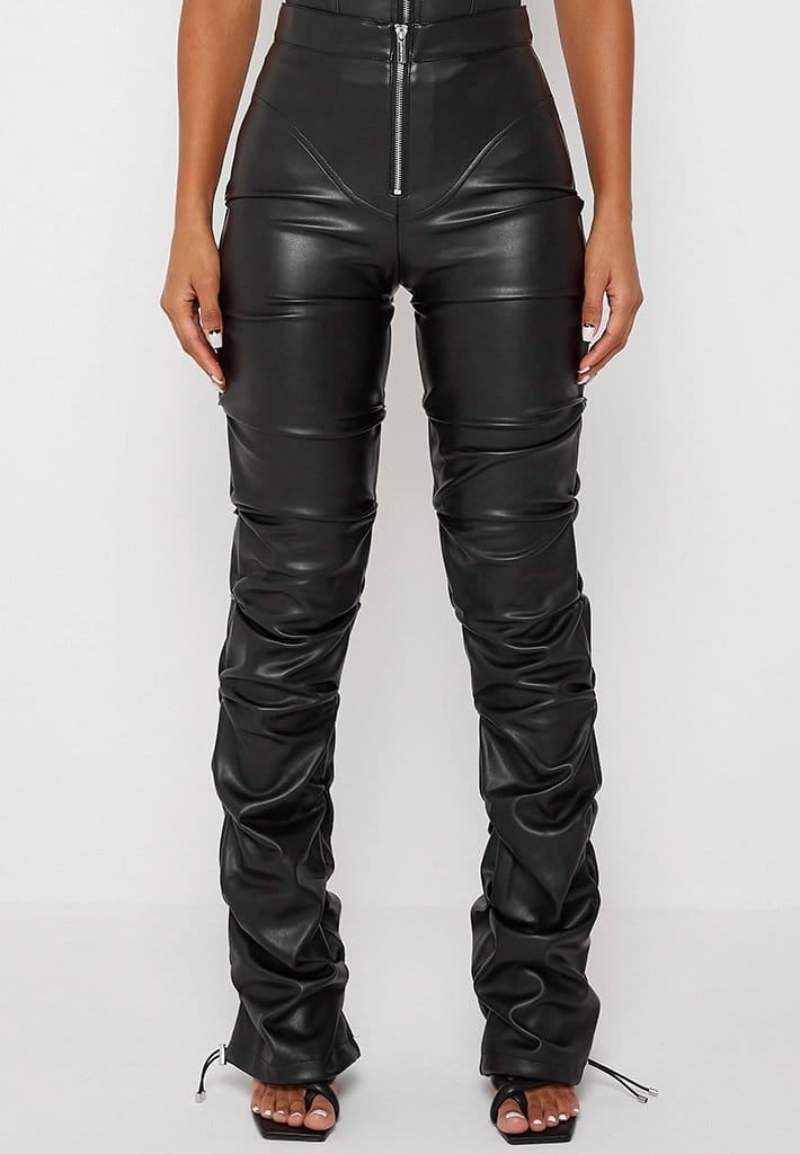  Tacked Vegan Leather Flared Trousers 