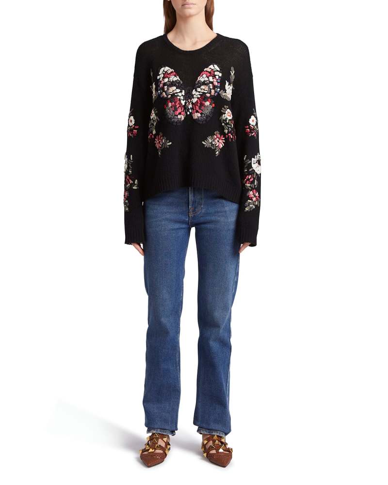 Butterfly-Embroidered Wool Sweater 