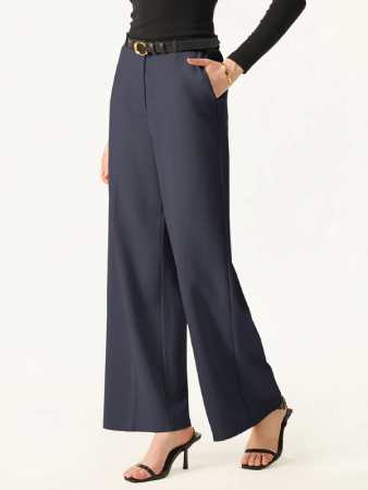 OGL Wrinkle-Resistant High Rise Wide Leg Fly-Front Trousers with Pockets